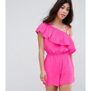 Pink Petite One Shoulder Romper